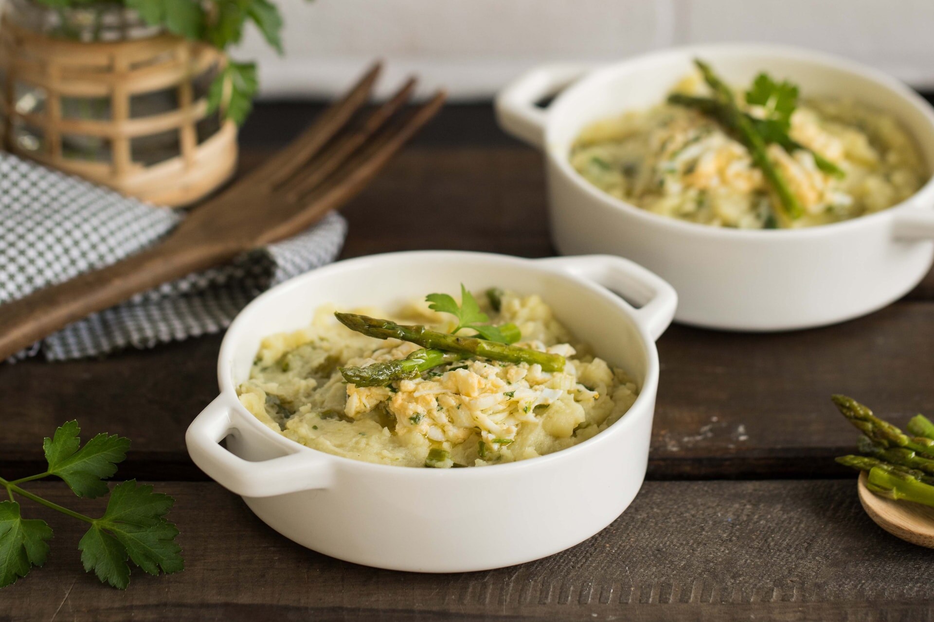Puré de patatas con esparragos verdes