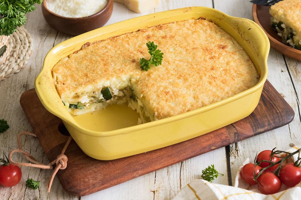 Pastel de patata, calabacín y queso