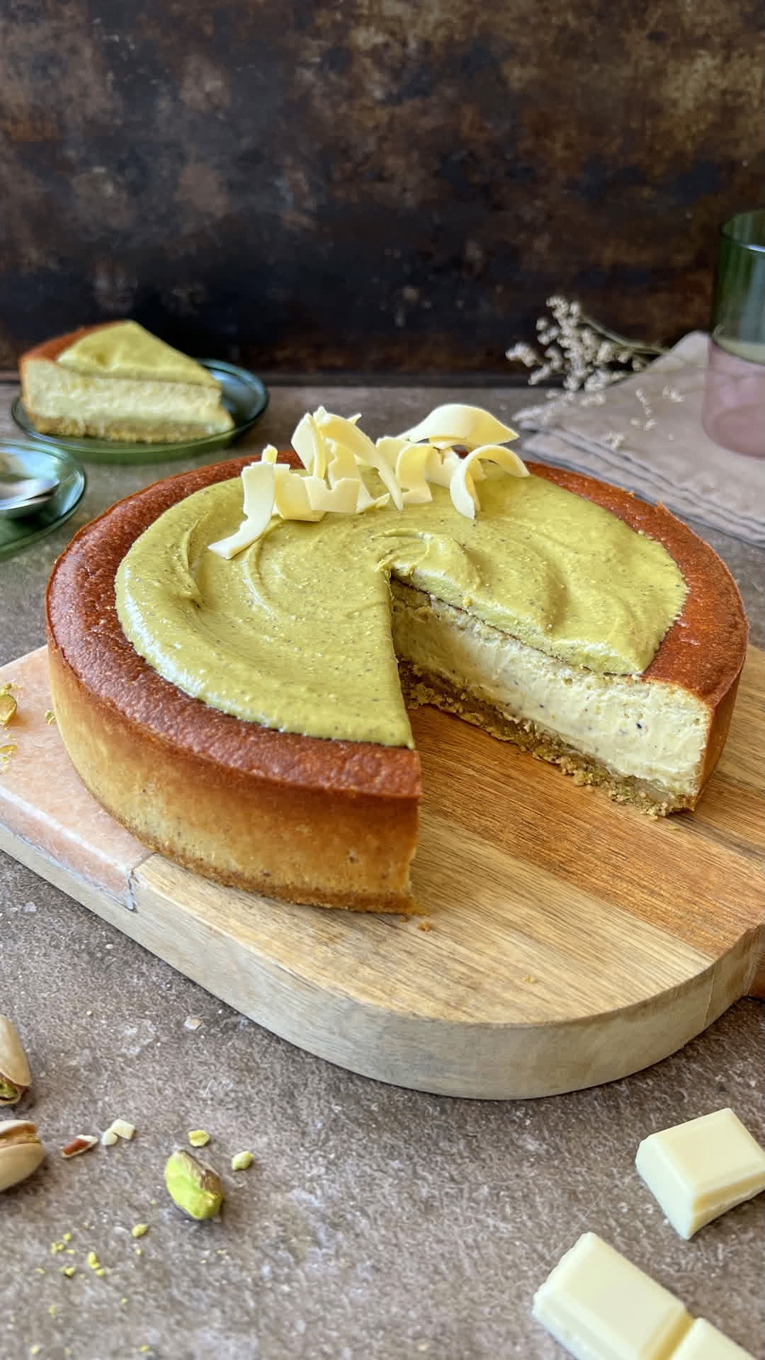 Cheesecake de pistacho y chocolate blanco en freidora de aire