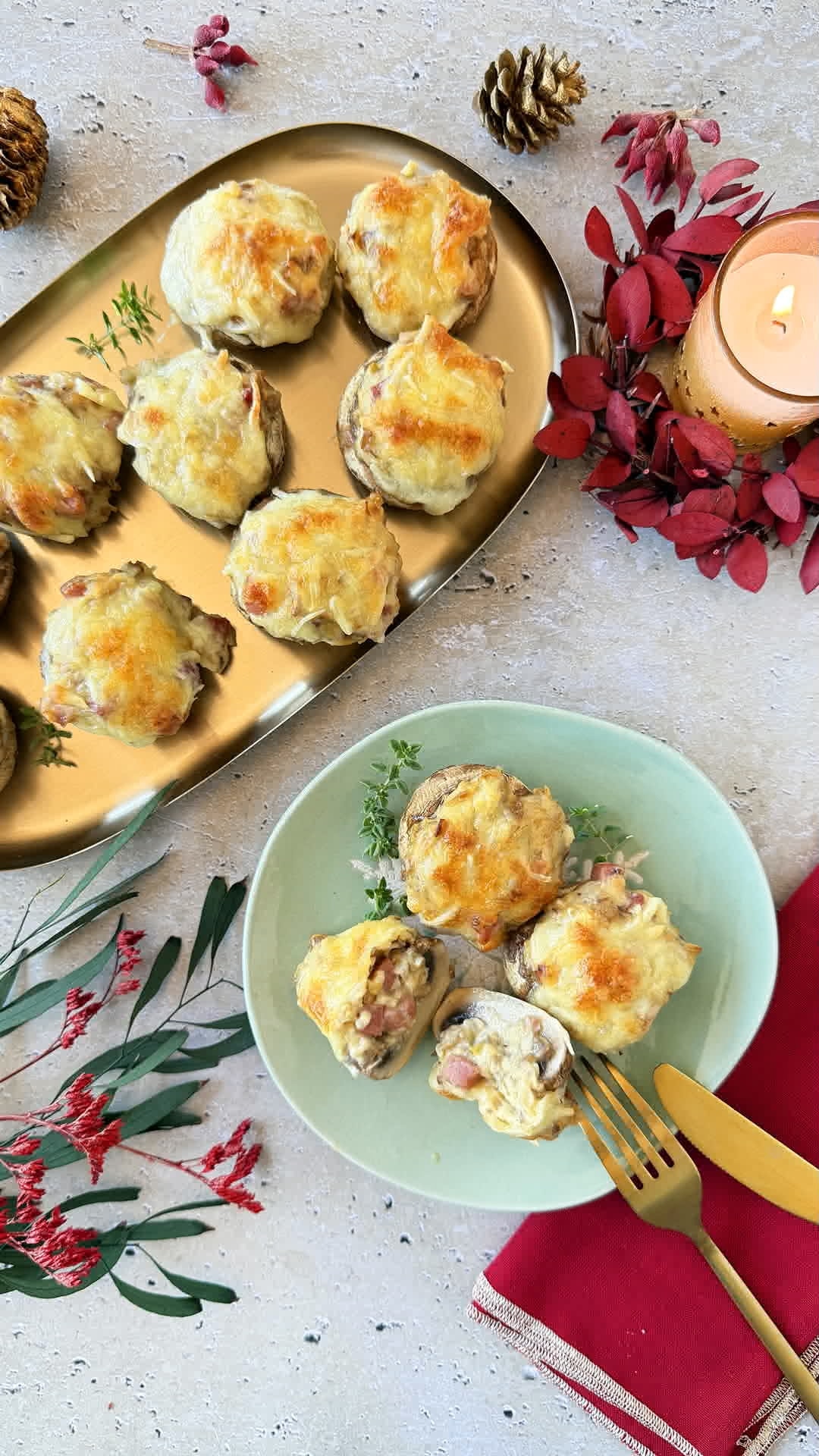 Champiñones rellenos de jamón