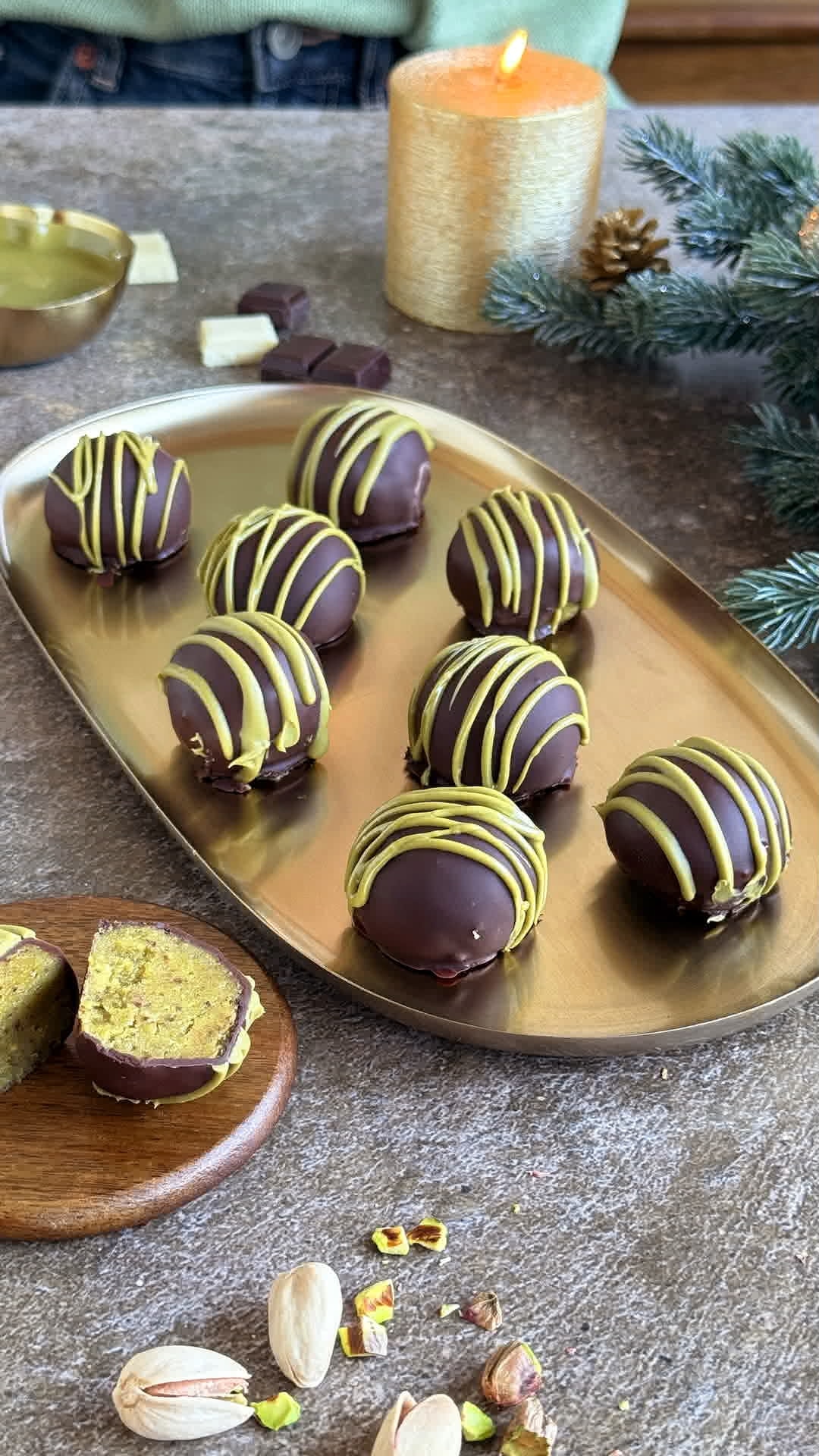 Trufas de chocolate y pistacho