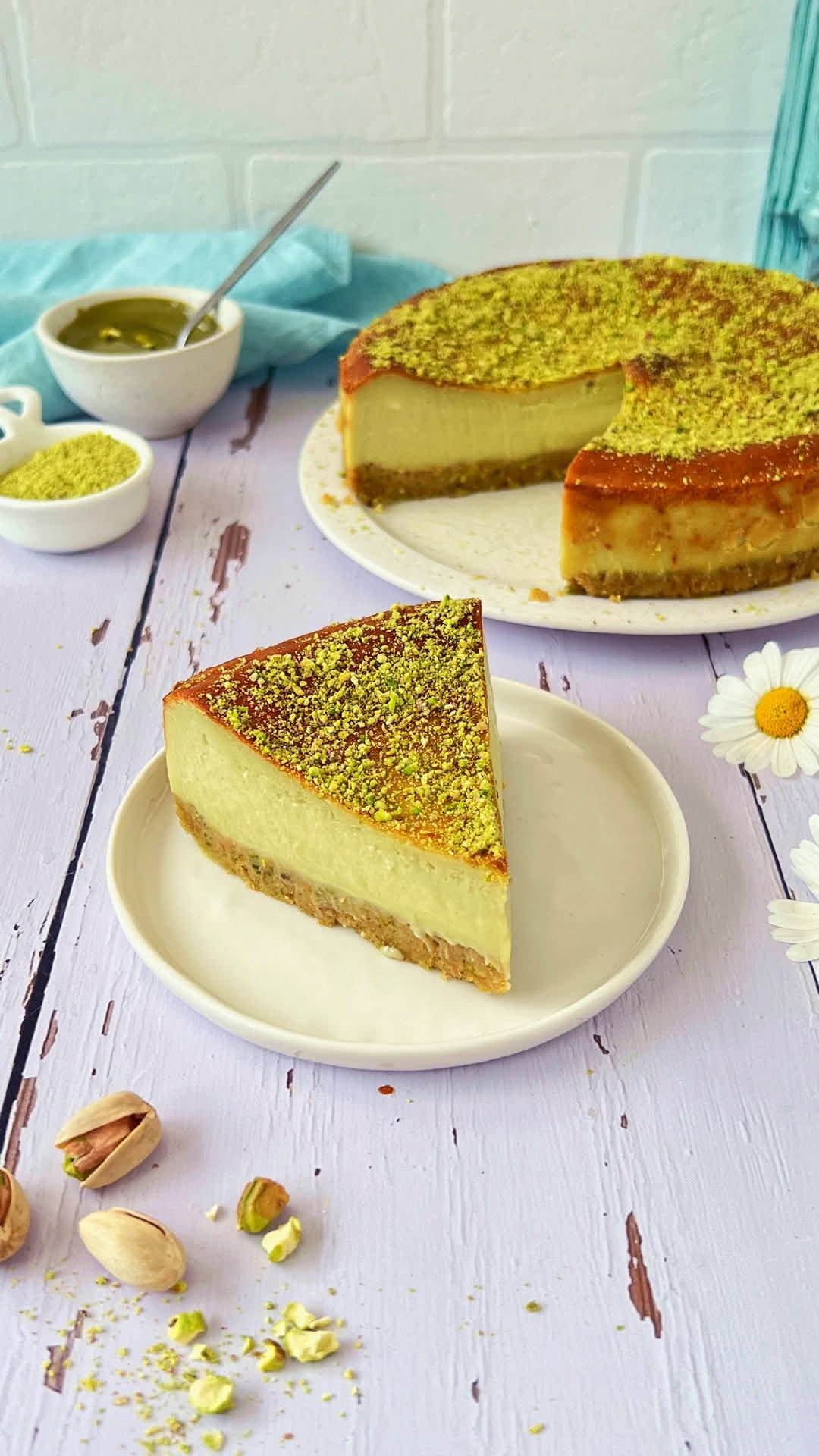 Tarta de queso y pistacho en freidora de aire