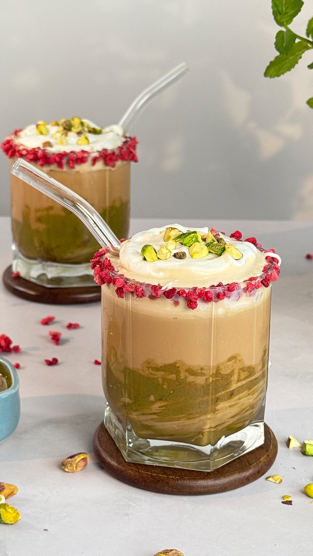 Café bombón frío de pistacho